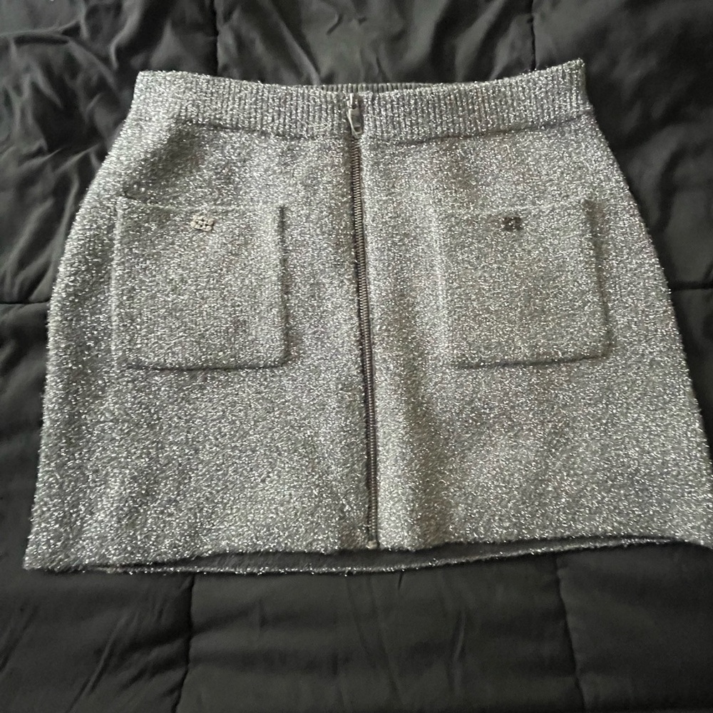GANNI silver sparkle tinsel zip up mini skirt NWT new size large - Picture 7 of 16